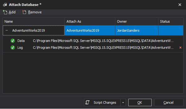 Attaching a database in dbForge Studio for SQL Server