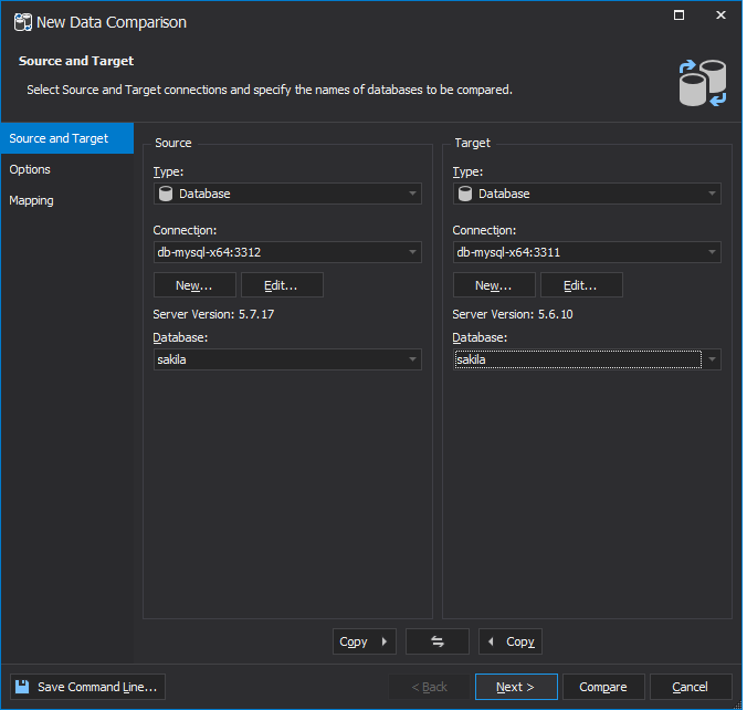 Start comparing data between two MySQL databases in dbForge Studio for MySQL