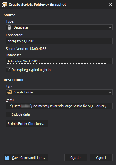 Create a scripts folder with Schema Compare available in dbForge Studio for SQL Server