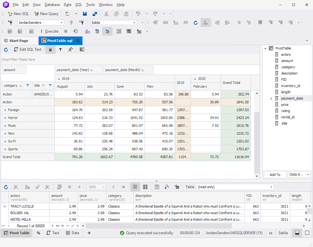 Generate pivot tables with dbForge Studio for SQL Server