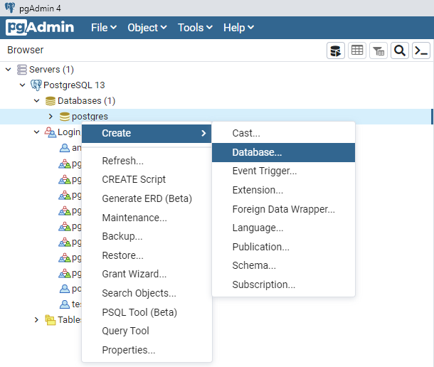 pgadmin 4 create database diagram