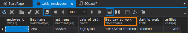 The data type for the table column has been changed