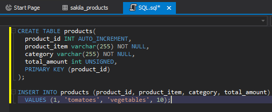 mysql create table integer column