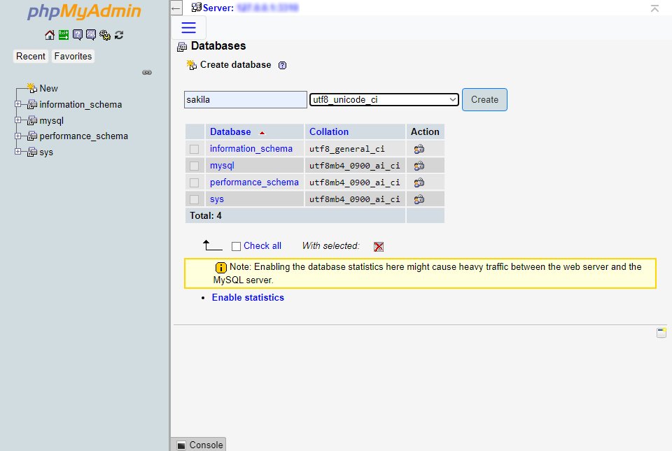 Create a MySQL database using phpMyAdmin