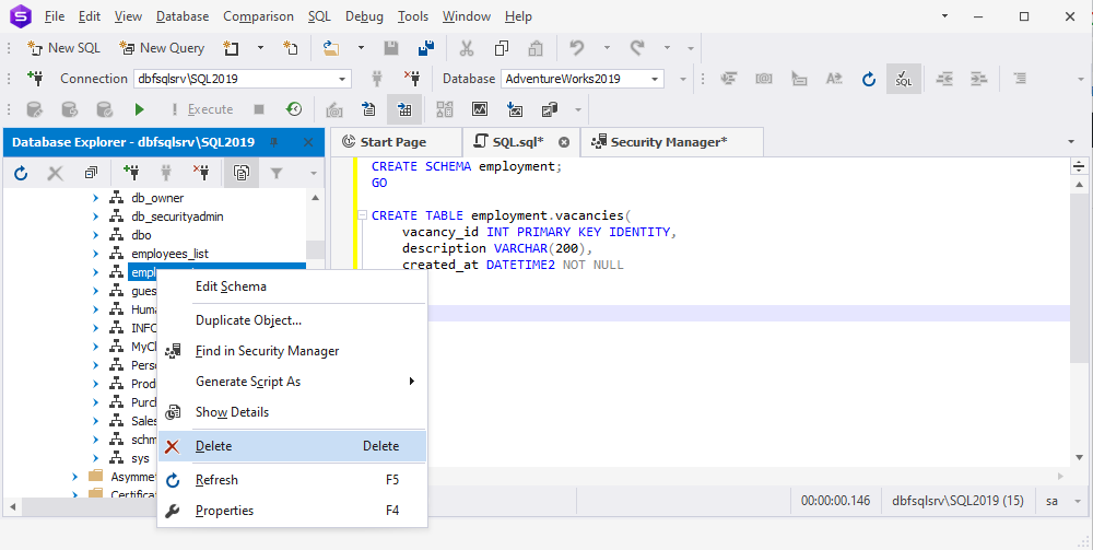 Drop the schema using dbForge Studio for SQL Server