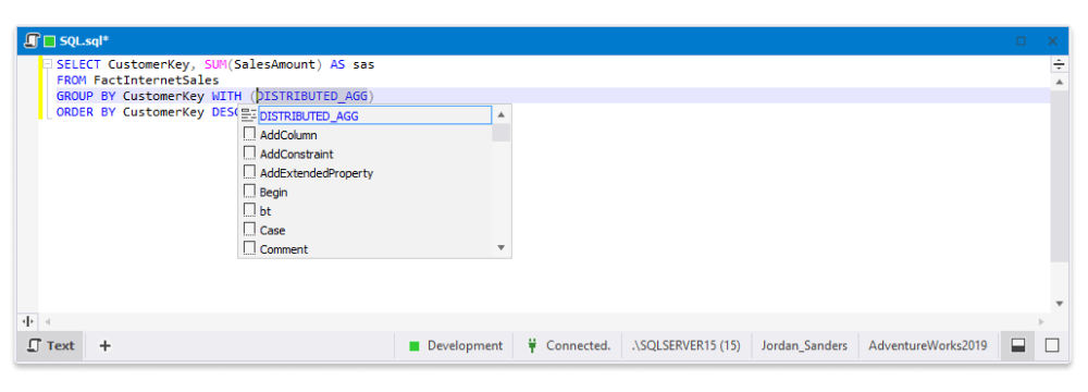dbForge Studio for SQL Server - support for DISTRIBUTED_AGG in the SELECT - GROUP BY queries