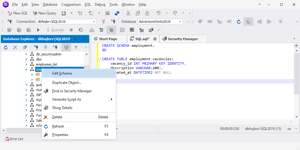 Alter a schema using dbForge Studio for SQL Server