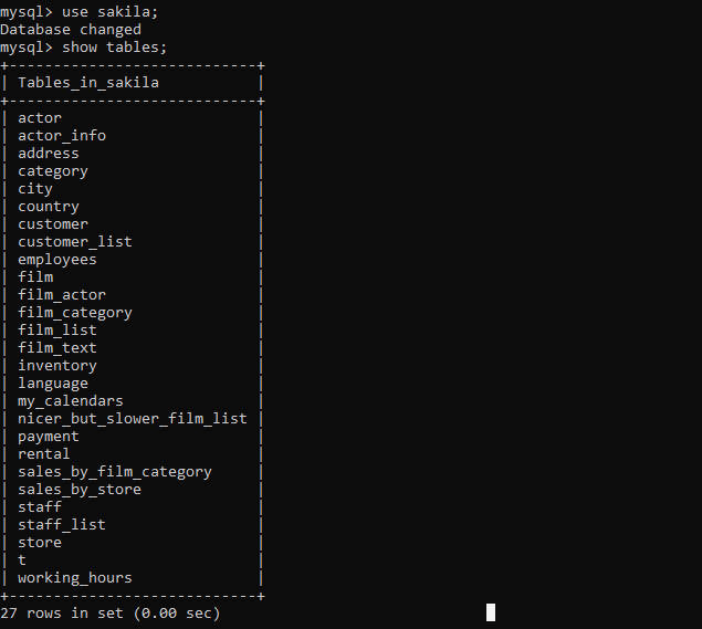 View the list of tables