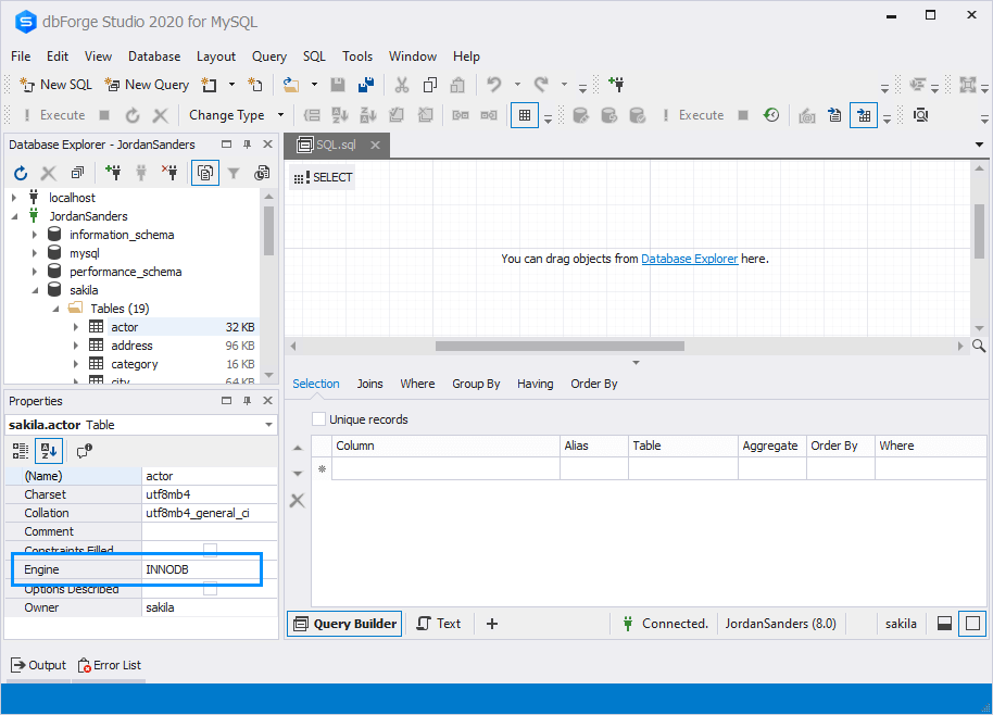 check engine in dbforge studio for mysql