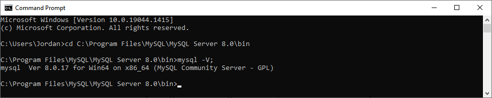 Check MySQL version terminal in Windows