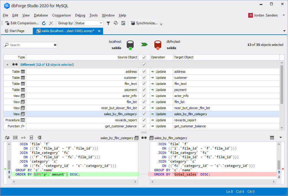 Compare and synchronize data and schemas using dbForge Studio for MySQL