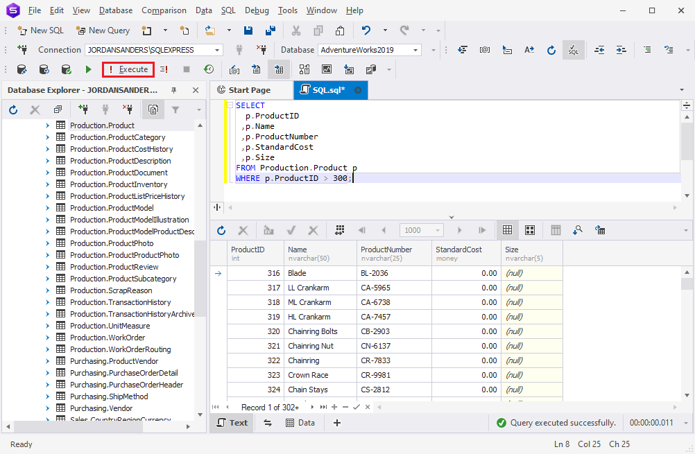 Execute the SQL query with dbForge Studio for SQL Server