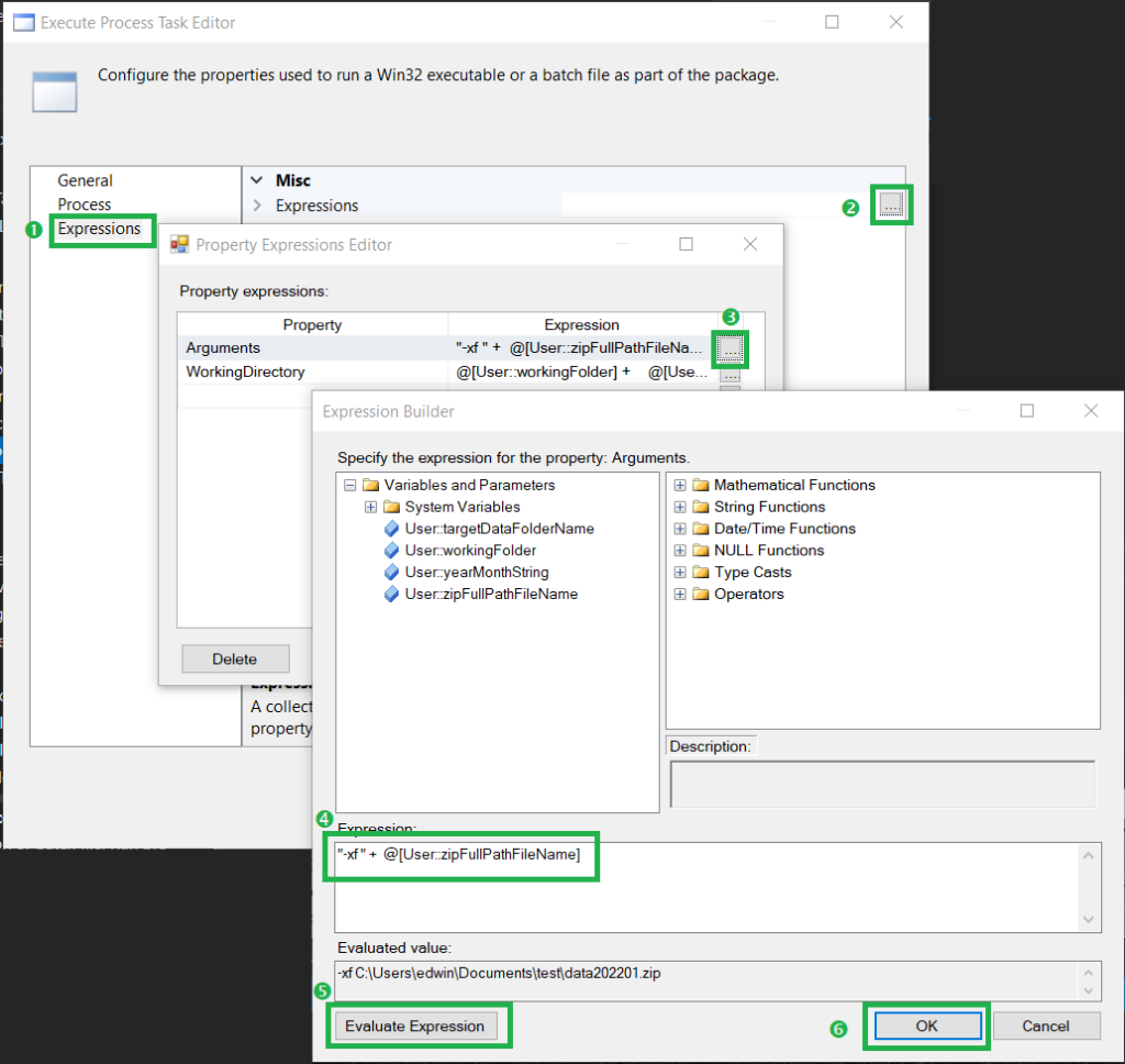 command line - Passing parameters to SSIS Execute process task