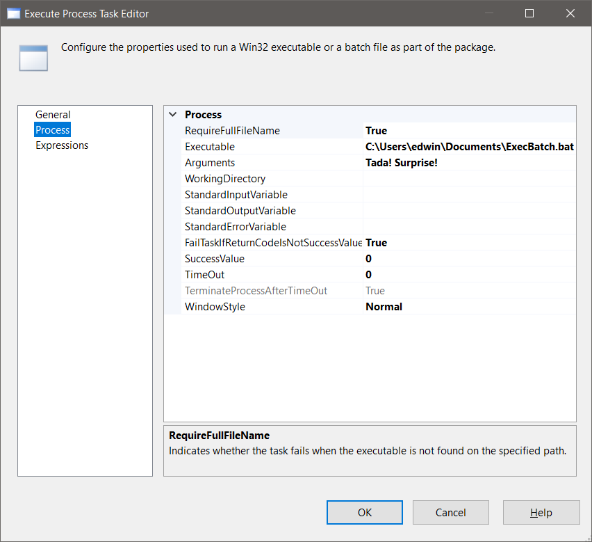 command line - Passing parameters to SSIS Execute process task