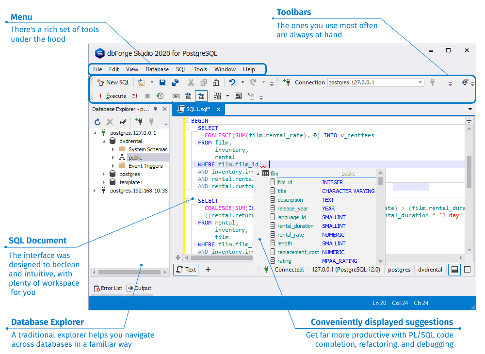 dbForge Studio - best IDE for Postgres