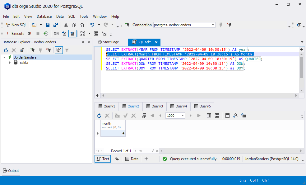 postgresql timestamp to date and time