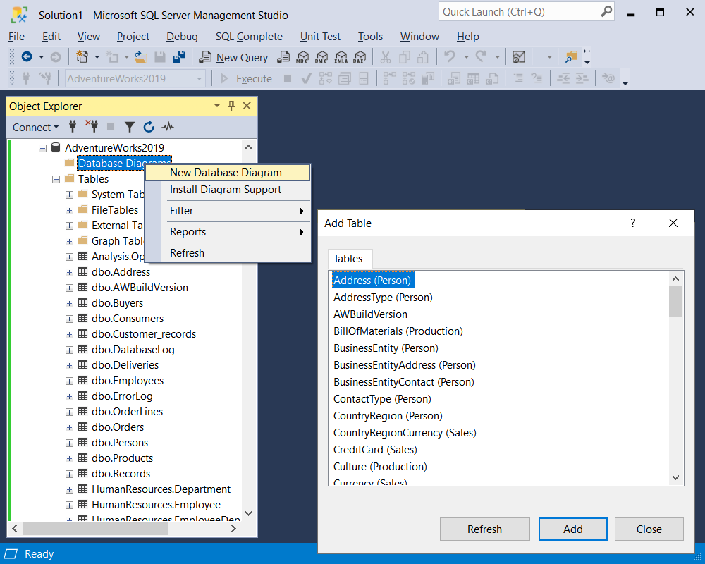 Create diagram from existing database