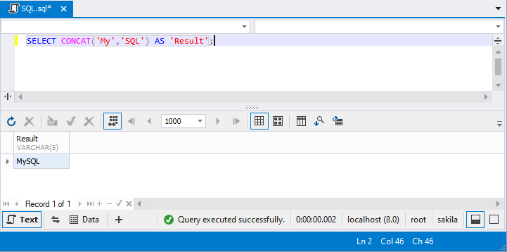 mysql concat with a space