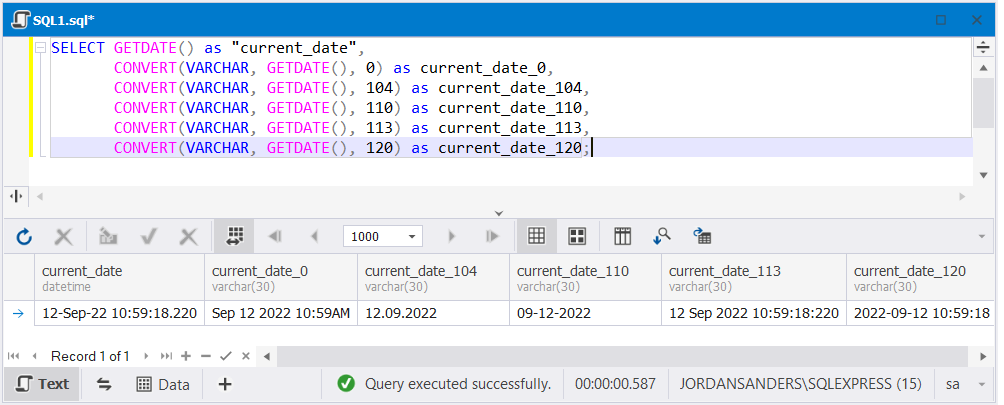 Convert date and time data types