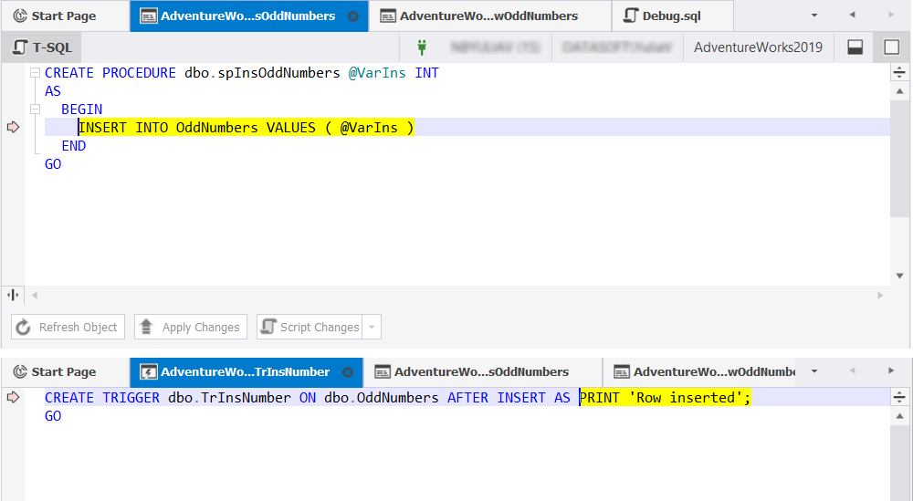 Debug dependent objects with SQL Debugger
