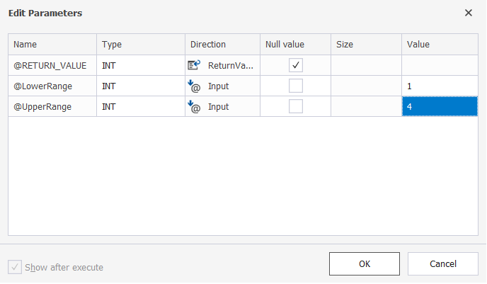 Enter values of variables in the Edit Parameters dialog