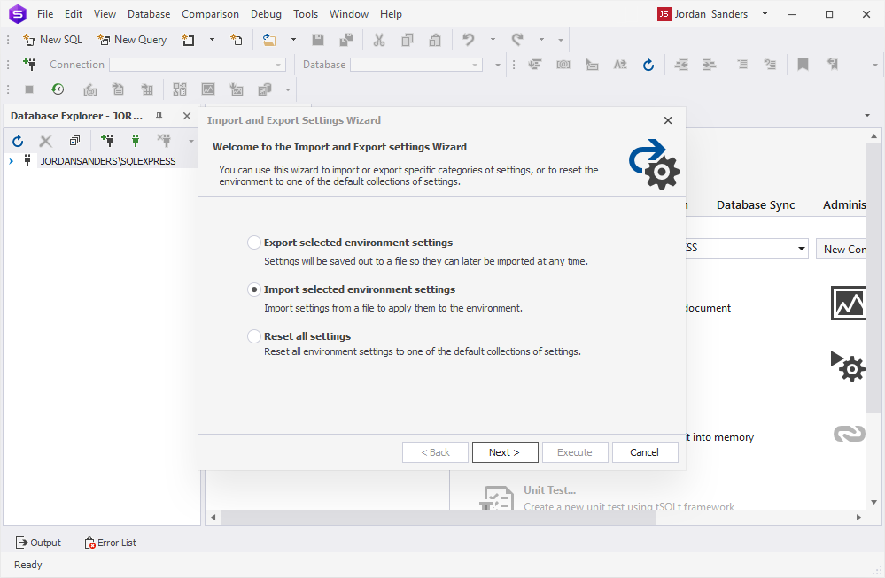 Import selected settings