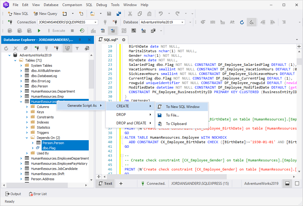 Generate Script As with dependent objects