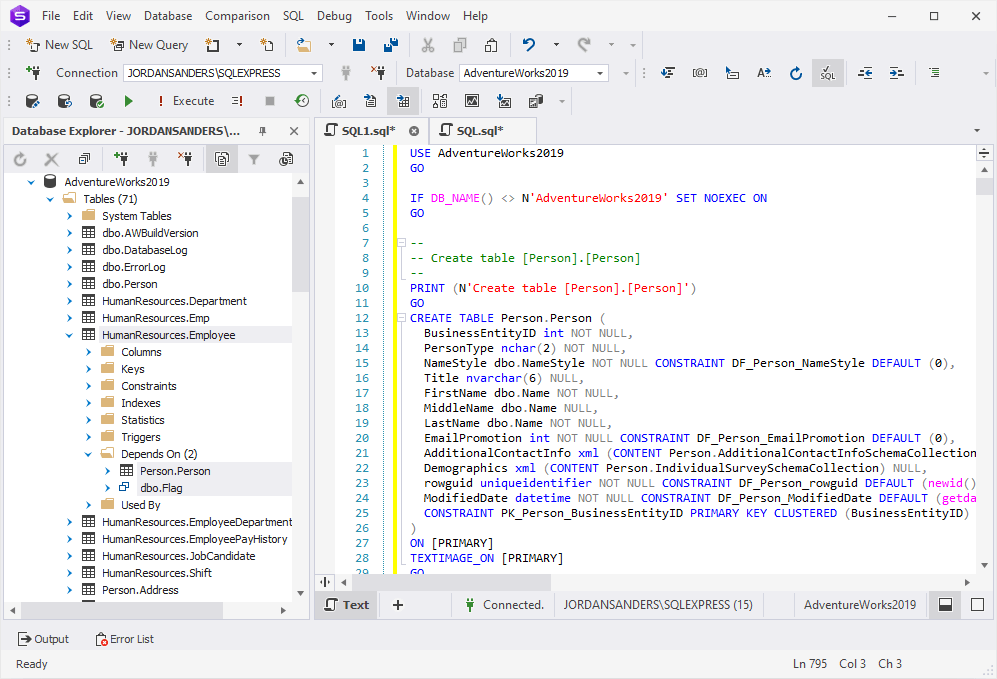 Generated script for both the parent and a dependent table