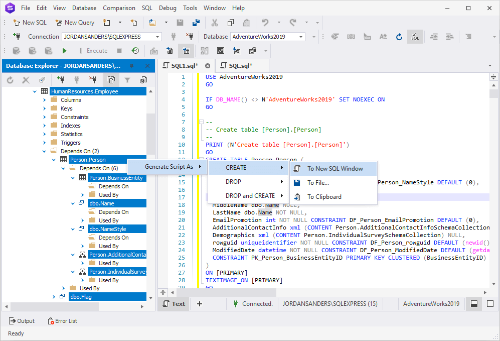 Generate Script As for a table and all dependent objects