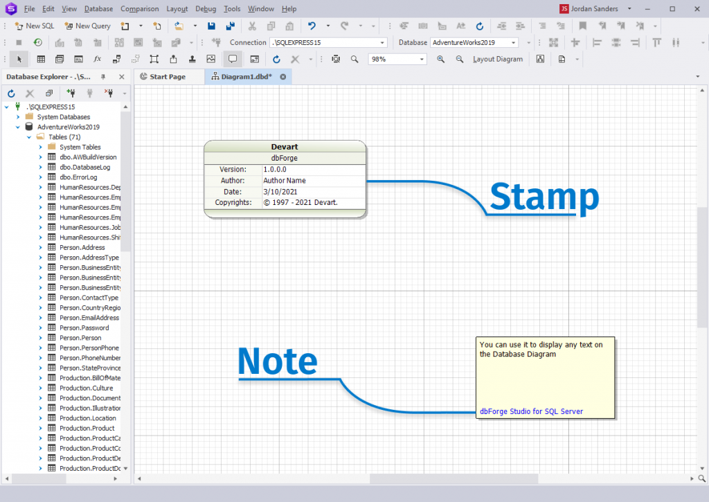 SQL ERD diagram tool - Create and edit database objects