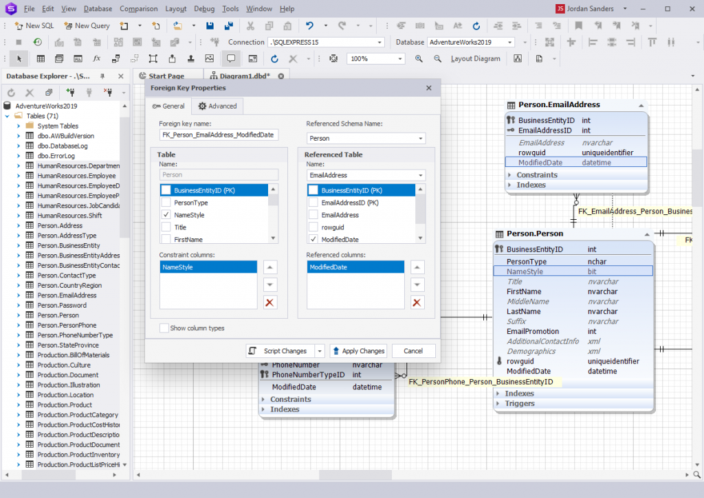 SQL server database architecture diagram - track relationships