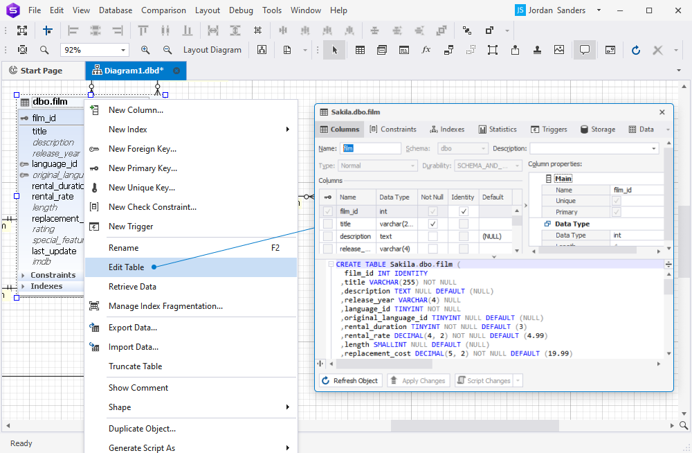 edit ER diagram object in dbForge Studio for SQL Server