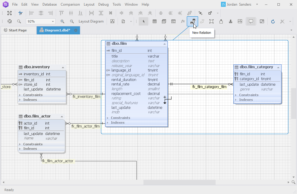 create relation on an ER diagram in dbForge Studio for SQL Server