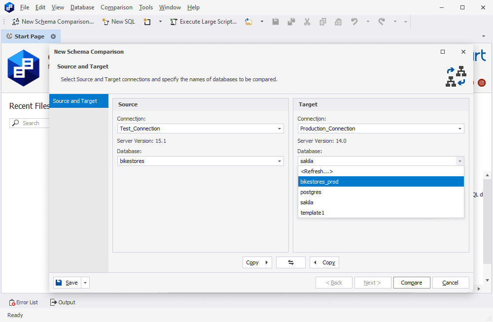 Specifying the database