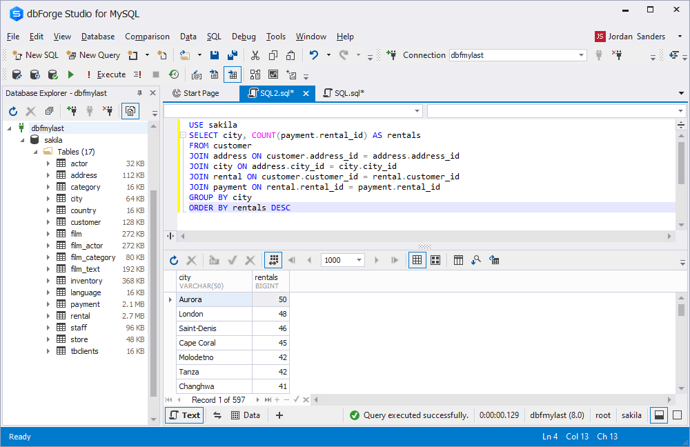 Use dbForge Studio for MySQL to execute ChatGPT MySQL query