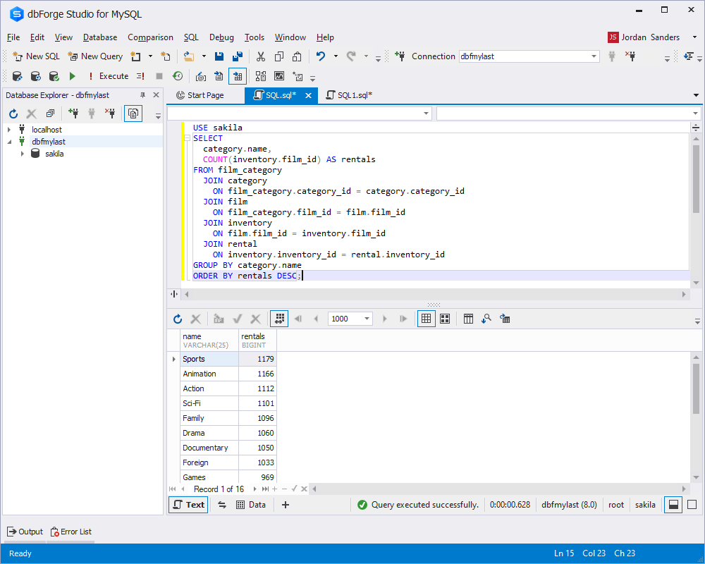 Execute the ChatGPT: query in dbForge Studio for MySQL