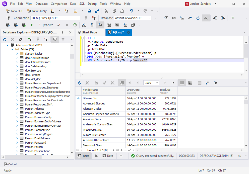 Execute the ChatGPT query in dbForge Studio for SQL Server