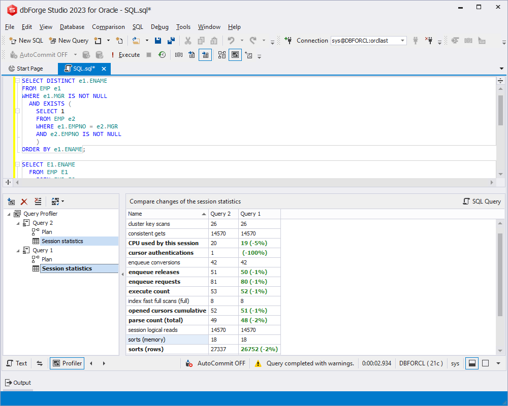Check query performance in dbForge Studio for Oracle
