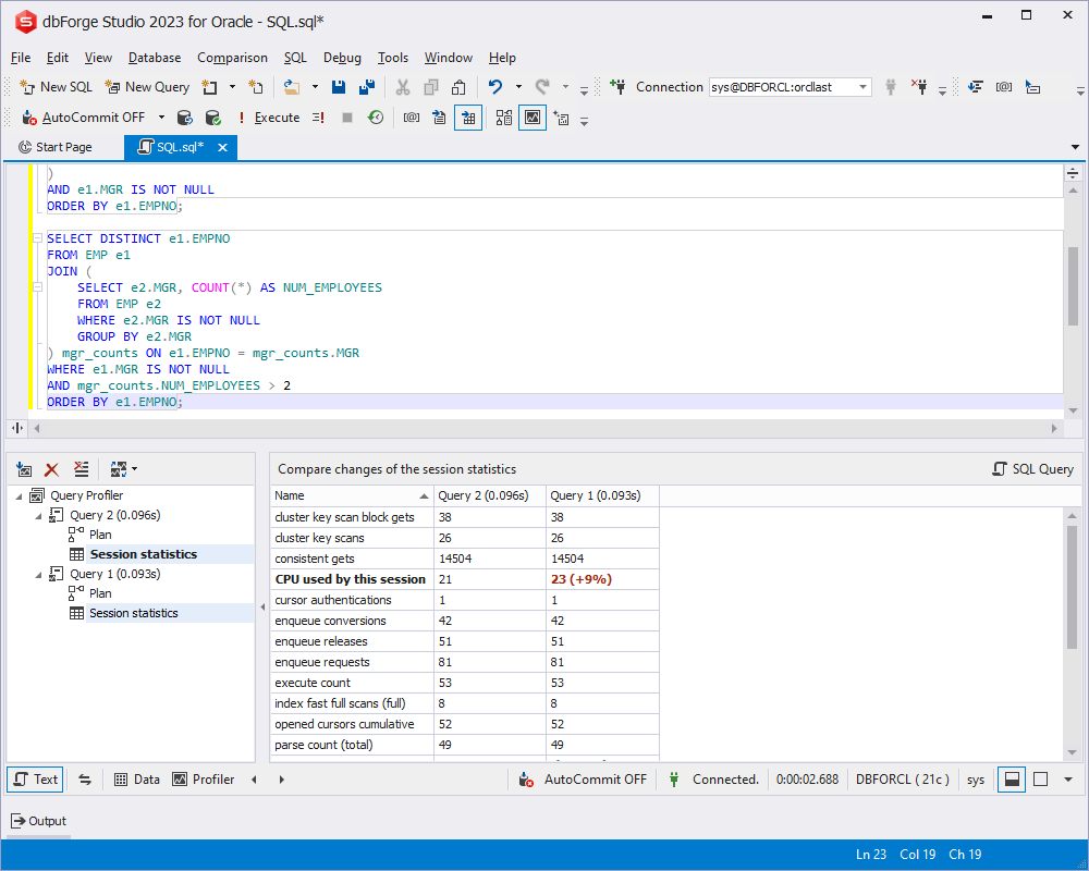 dbForge Studio for Oracle;s Query Profiler