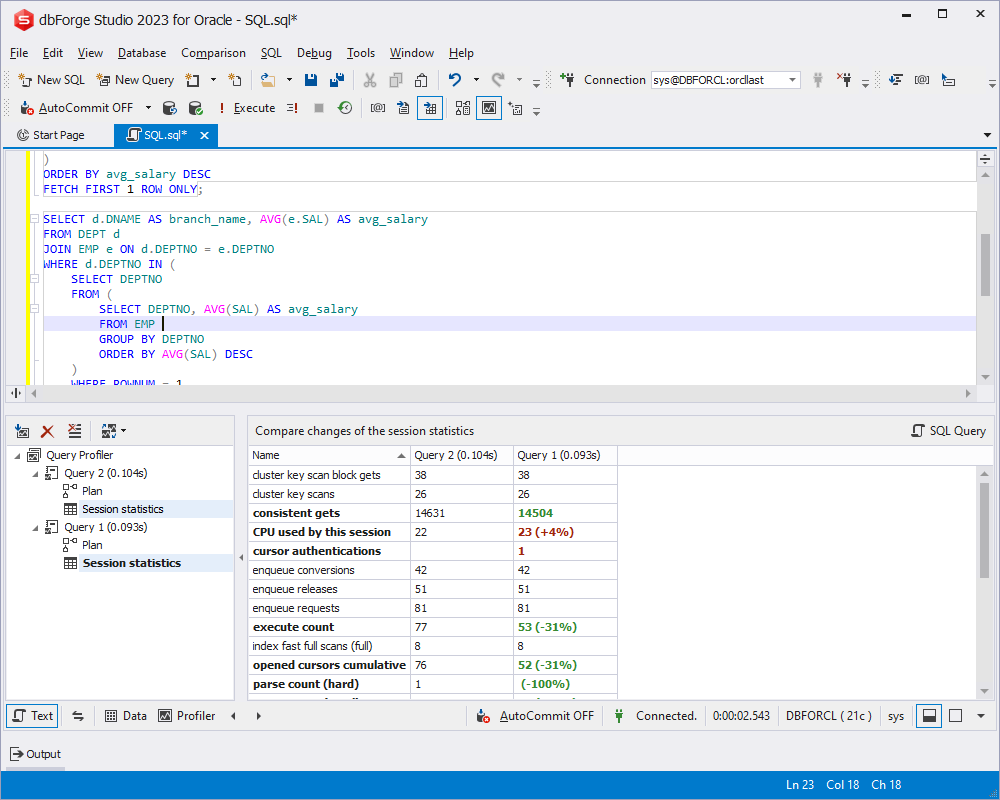 Profile and optimize queries with dbForge Studio for Oracle