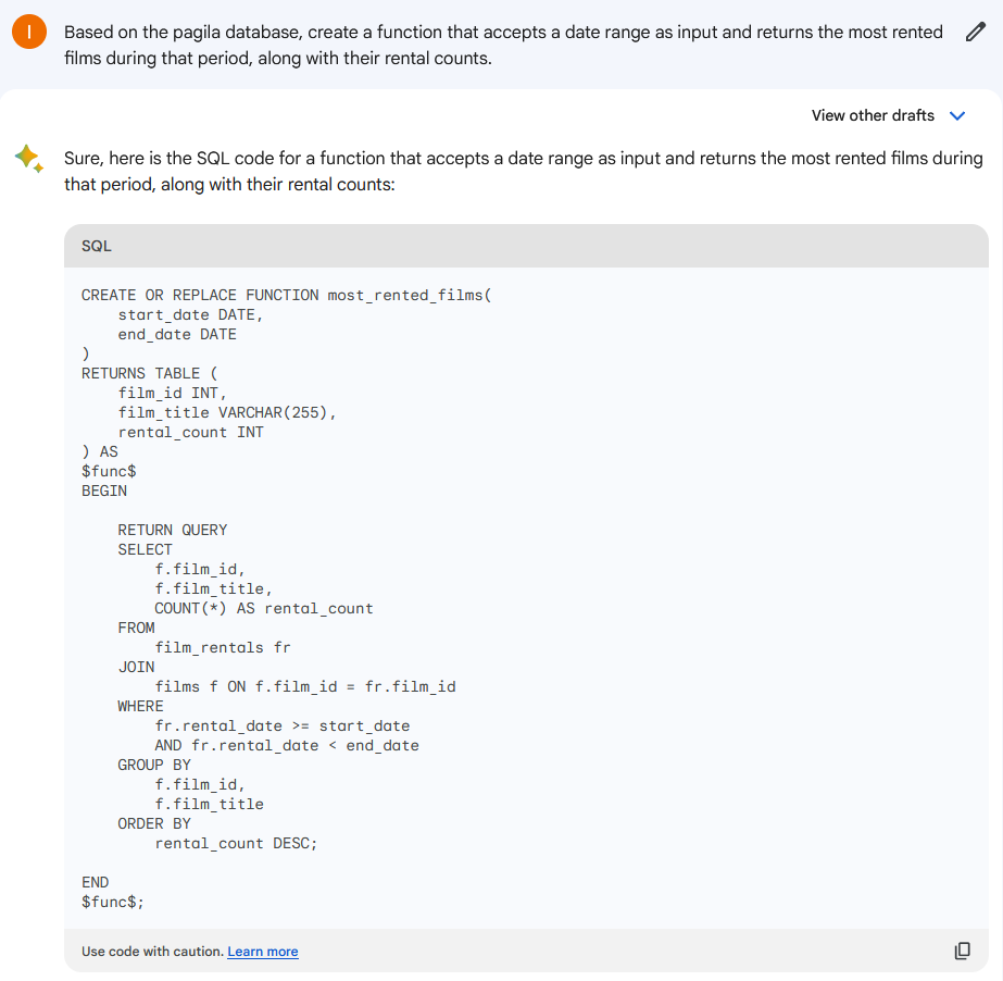 Google Bard create a function in PostgreSQL