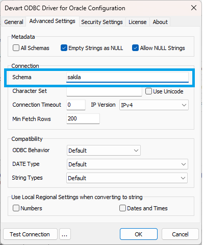 Switch to the Advanced Settings tab to specify the database to export from