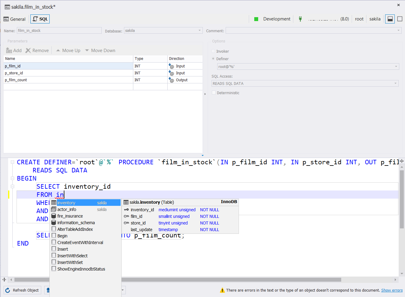 mysql procedure editor