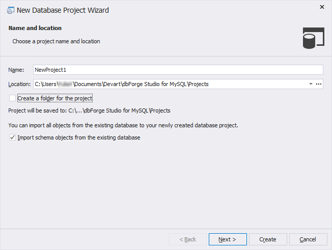Import schema objects from the existing database