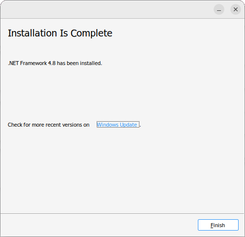 .NET installer completion window