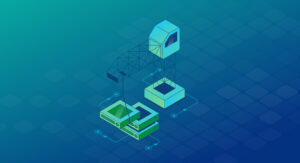Abstract illustration of server components being assembled, visual for how to build a database from scratch.