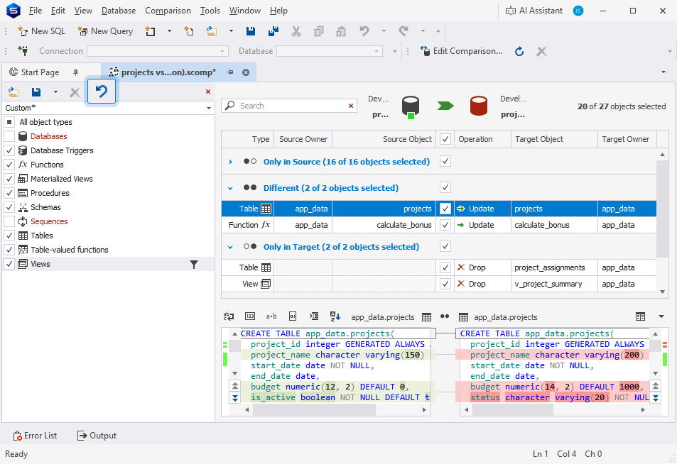 The new Object Filter toolbar button that discards the introduced changes