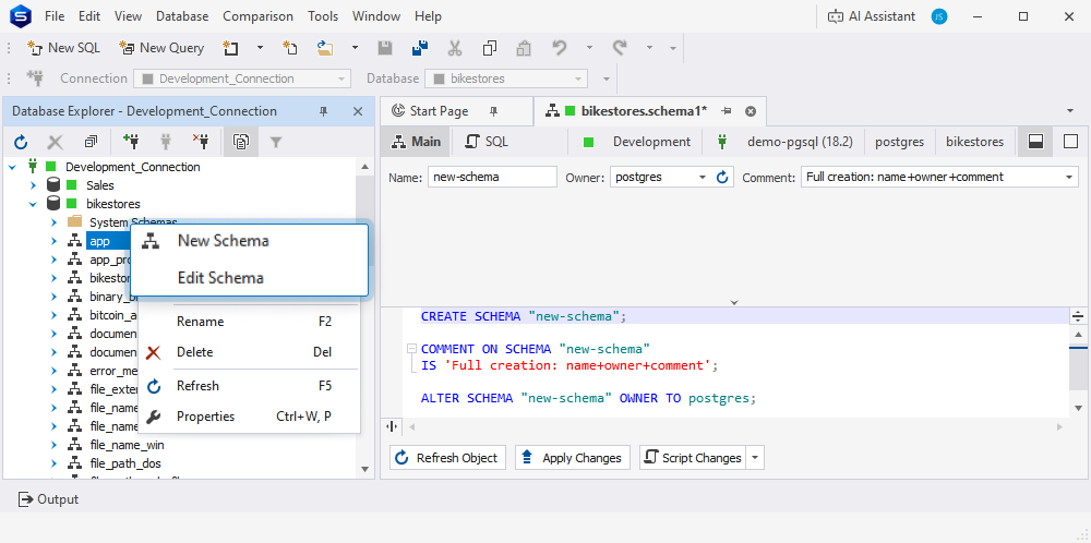 Visual design and management of database schemas