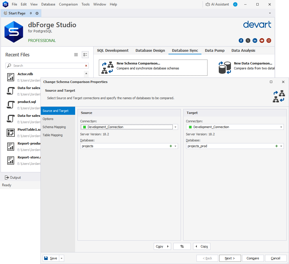 New Schema Comparison - Source and Target
